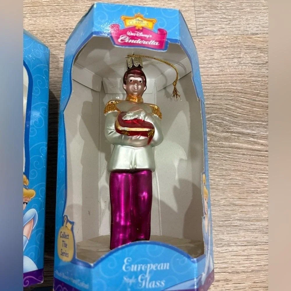 Disney Cinderella European Glass Ornament‎ Set Santa's Best 2000 NIB